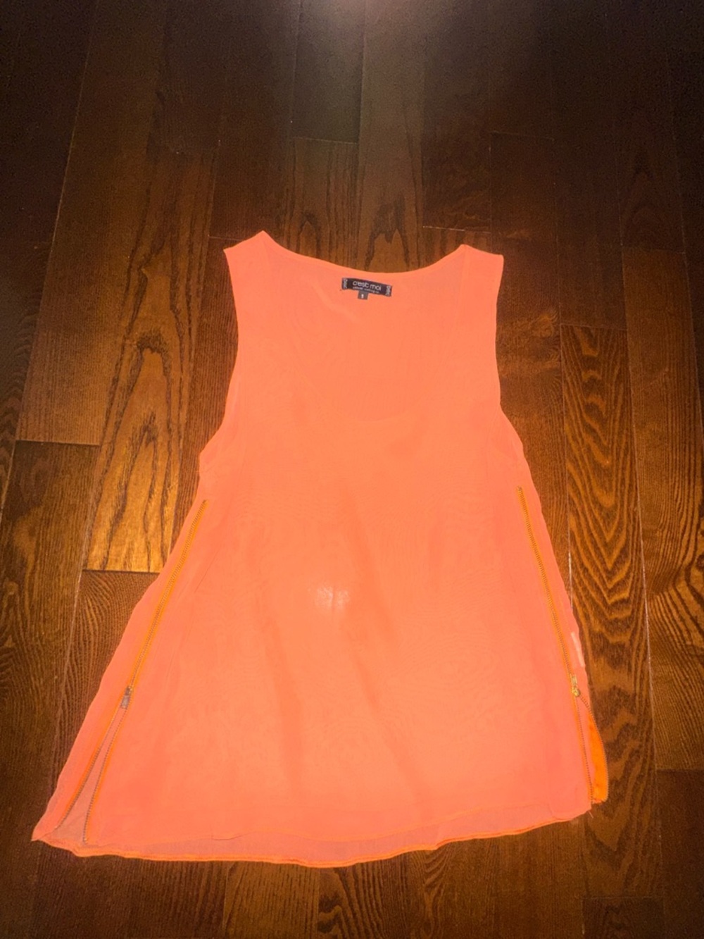 Chelsea & Violet Neon Coral Sleeveless Tank with Side Zips